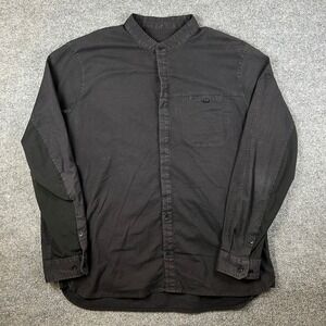 Lululemon Shirt Mens XL Black Long Sleeve Button Up Band Collar Mesh Vented